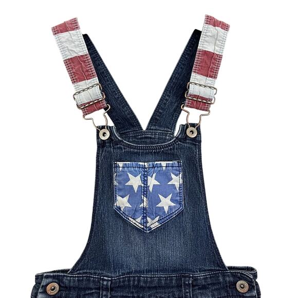 LEI Girls Stars & Stripes Denim Shortalls Overalls XS 4-5 Blue Shorts USA - Picture 7 of 14